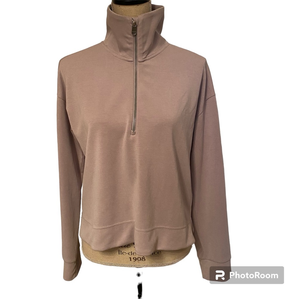 ATHLETA TOP 1/4 1/3 ZIP LONG SLEEVE STRETCH PALE PURPLE BOXY FIT SIZE S
